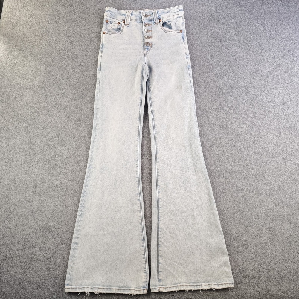 American Eagle High Rise Flare Jeans Women's 2 Reg Blue Light Wash Button Fly